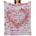 Birthday Gifts, Unique Best Gift Blanket for Women, Pink Butterfly Heart Love Blankets, Ideas for Mom Sister Wife Female Daughter Grandma Lightweight Throw, Happy Festival Party Decor