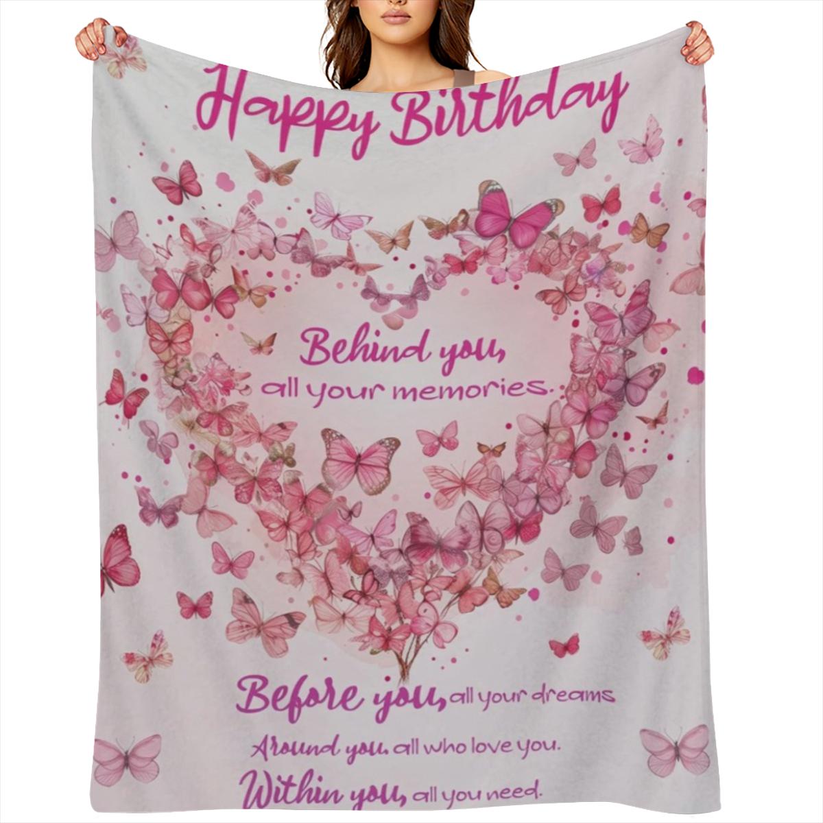 Birthday Gifts, Unique Best Gift Blanket for Women, Pink Butterfly Heart Love Blankets, Ideas for Mom Sister Wife Female Daughter Grandma Lightweight Throw, Happy Festival Party Decor