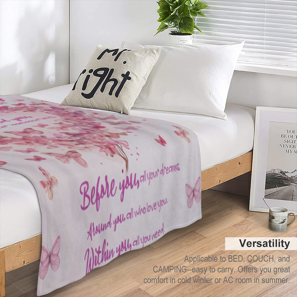 Birthday Gifts, Unique Best Gift Blanket for Women, Pink Butterfly Heart Love Blankets, Ideas for Mom Sister Wife Female Daughter Grandma Lightweight Throw, Happy Festival Party Decor