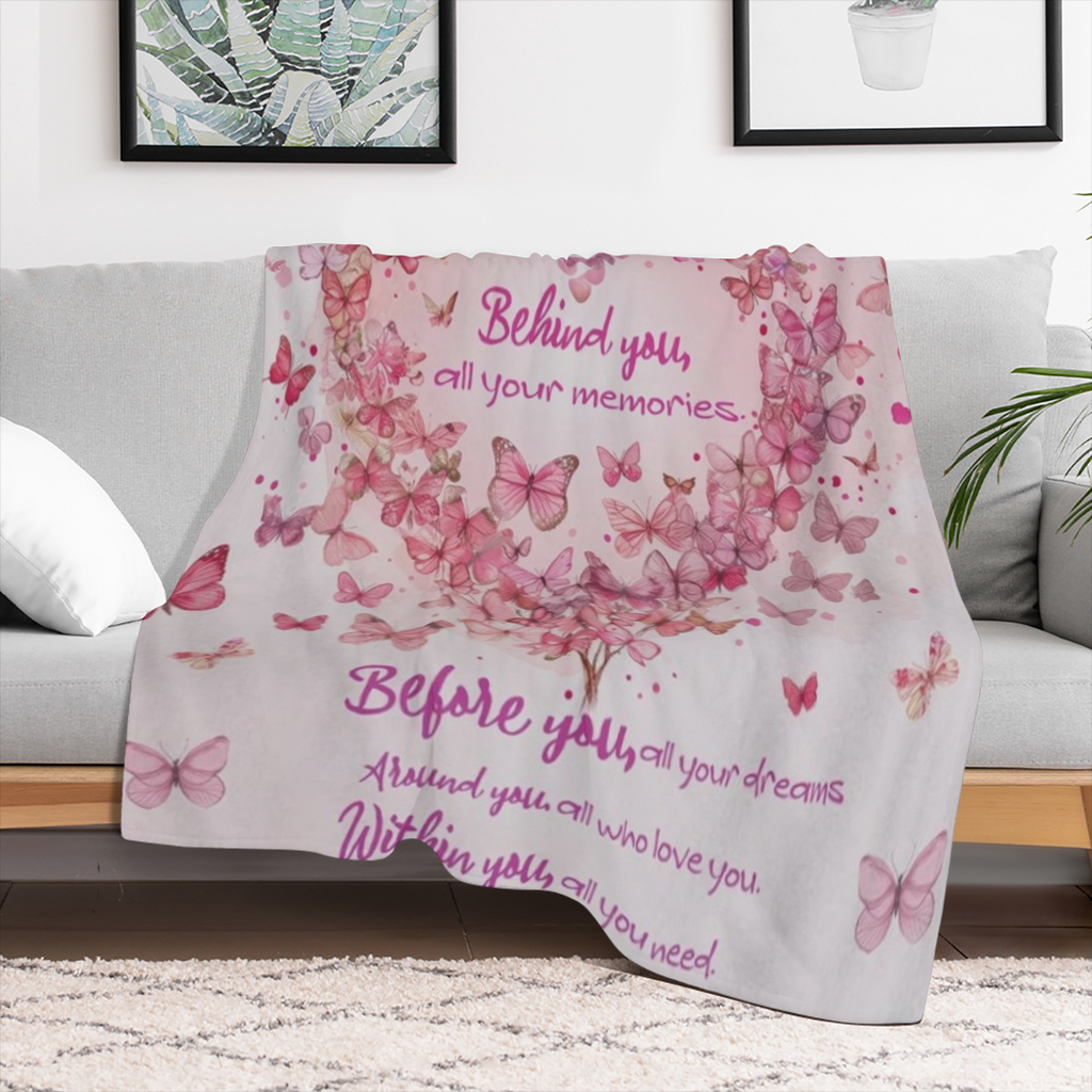 Birthday Gifts, Unique Best Gift Blanket for Women, Pink Butterfly Heart Love Blankets, Ideas for Mom Sister Wife Female Daughter Grandma Lightweight Throw, Happy Festival Party Decor