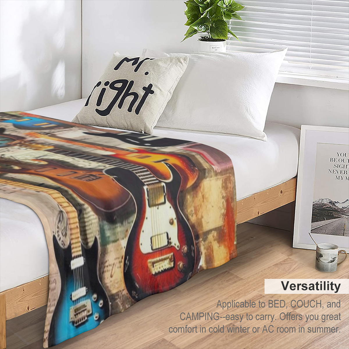 Antique guitars, stylish fluff all year round, lightweight, warm and comfortable flannel blankets, suitable for living rooms, bedrooms, beds, sofas, picnic blankets, bed chairs, car travel, rest blank
