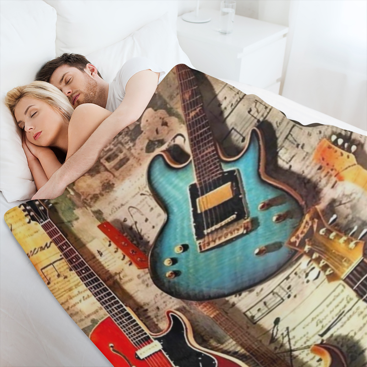 Antique guitars, stylish fluff all year round, lightweight, warm and comfortable flannel blankets, suitable for living rooms, bedrooms, beds, sofas, picnic blankets, bed chairs, car travel, rest blank