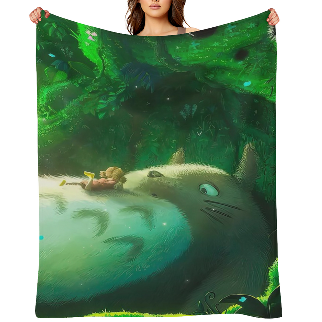 Cozy Cartoon Totoro Girl Print Blanket - Soft All-Season Throw for Home Office School or Outdoor Adventures - Machine Washable Digital Print Air Conditioning Room Gift for Relatives