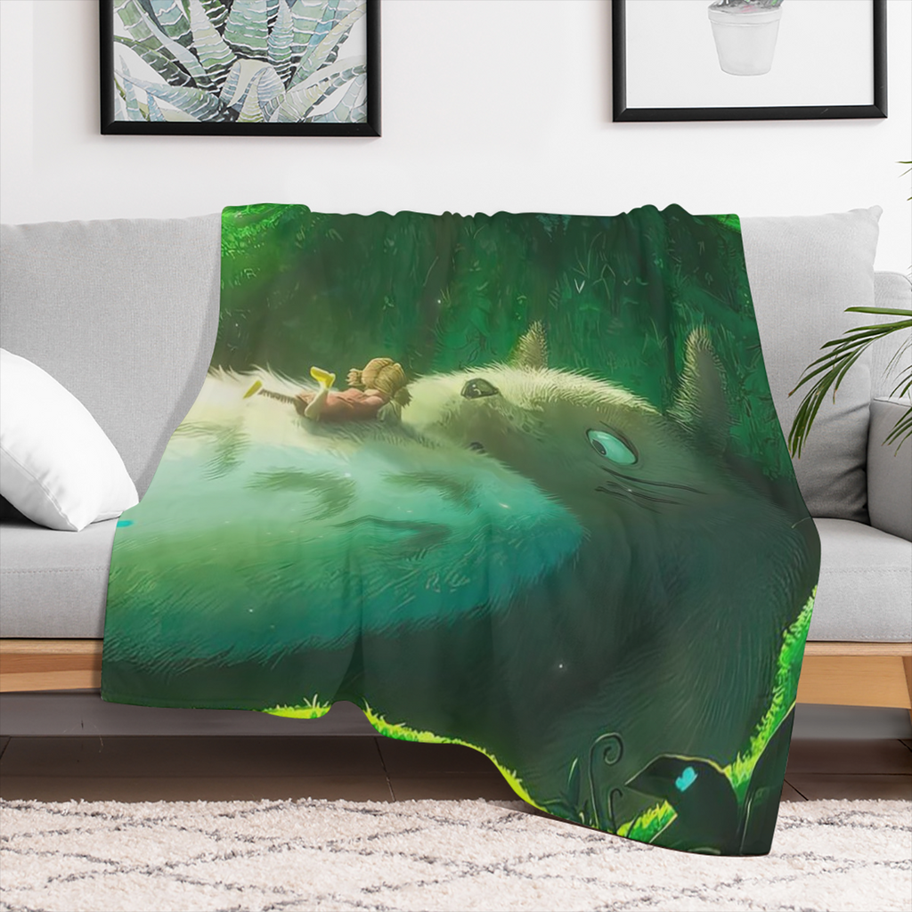 Cozy Cartoon Totoro Girl Print Blanket - Soft All-Season Throw for Home Office School or Outdoor Adventures - Machine Washable Digital Print Air Conditioning Room Gift for Relatives