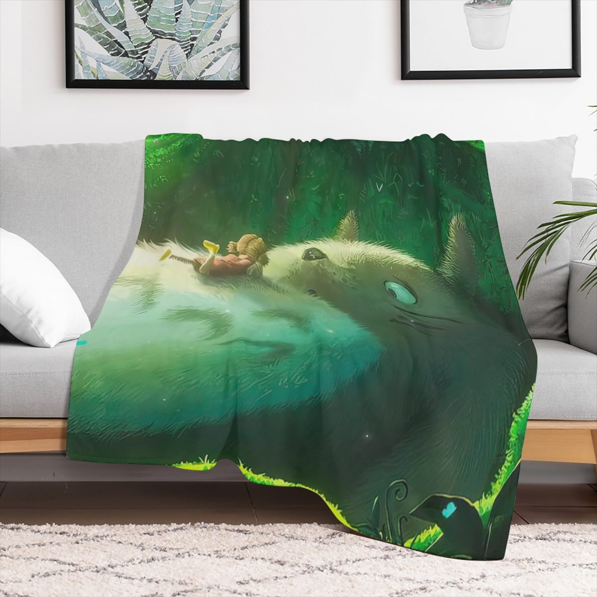 Cozy Cartoon Totoro Girl Print Blanket - Soft All-Season Throw for Home Office School or Outdoor Adventures - Machine Washable Digital Print Air Conditioning Room Gift for Relatives