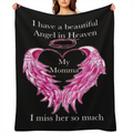1pc Ultra- Soft, Plush Flannel Fleece Blanket - Vibrant HD Printed Angel In Heaven Momma Heart Wings Tribute Design - Cozy Throw Blanket for Sofa, Bed, and Travel, Perfect Comfort Gift for Loved Ones