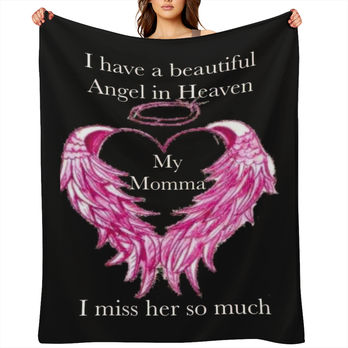 1pc Ultra- Soft, Plush Flannel Fleece Blanket - Vibrant HD Printed Angel In Heaven Momma Heart Wings Tribute Design - Cozy Throw Blanket for Sofa, Bed, and Travel, Perfect Comfort Gift for Loved Ones