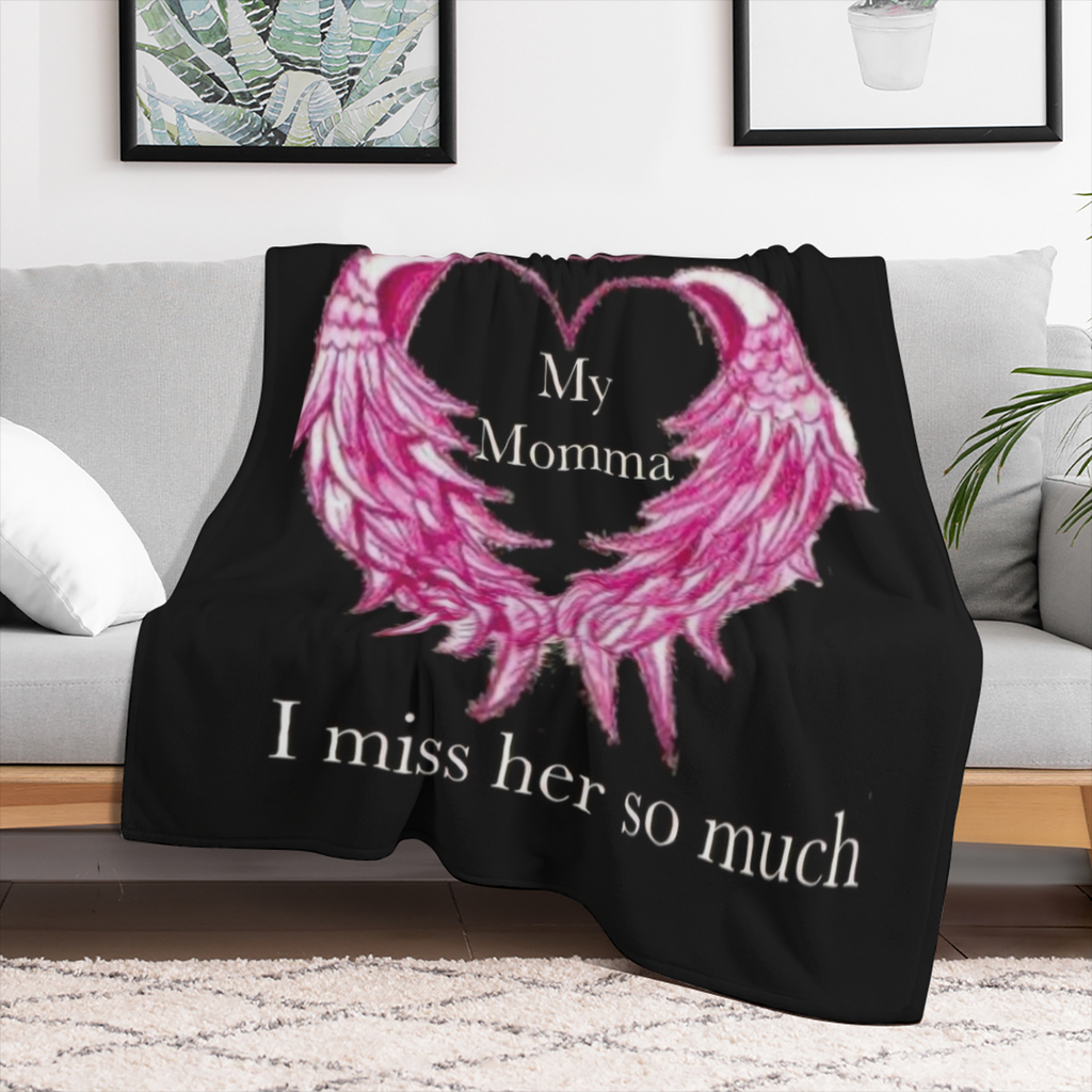 1pc Ultra- Soft, Plush Flannel Fleece Blanket - Vibrant HD Printed Angel In Heaven Momma Heart Wings Tribute Design - Cozy Throw Blanket for Sofa, Bed, and Travel, Perfect Comfort Gift for Loved Ones