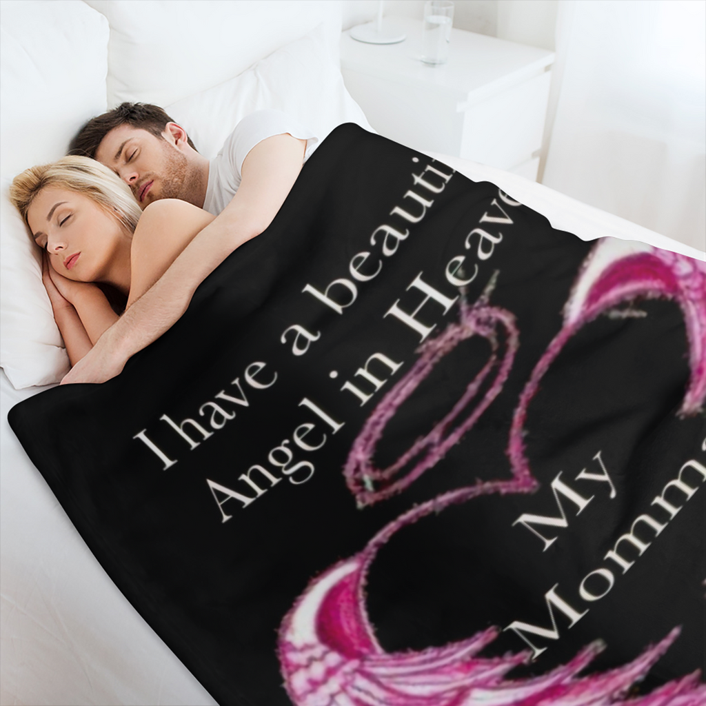 1pc Ultra- Soft, Plush Flannel Fleece Blanket - Vibrant HD Printed Angel In Heaven Momma Heart Wings Tribute Design - Cozy Throw Blanket for Sofa, Bed, and Travel, Perfect Comfort Gift for Loved Ones