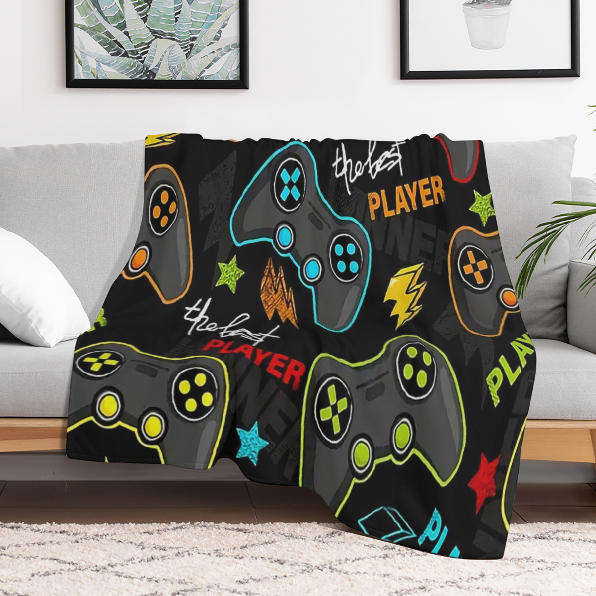 Soft and Warm Flannel Gamepad Blanket - Cozy Throw Blanket for Gaming and Couch Bed - Perfect for Winter Nights