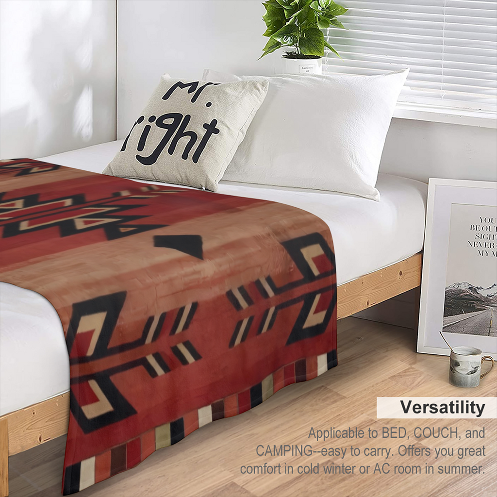 Bohemian Chic Vintage Flannel Blanket - Allergy- Free, Tear- Resistant Polyester, Perfect for Sofa, Camping & Travel - Versatile All- Season Gift