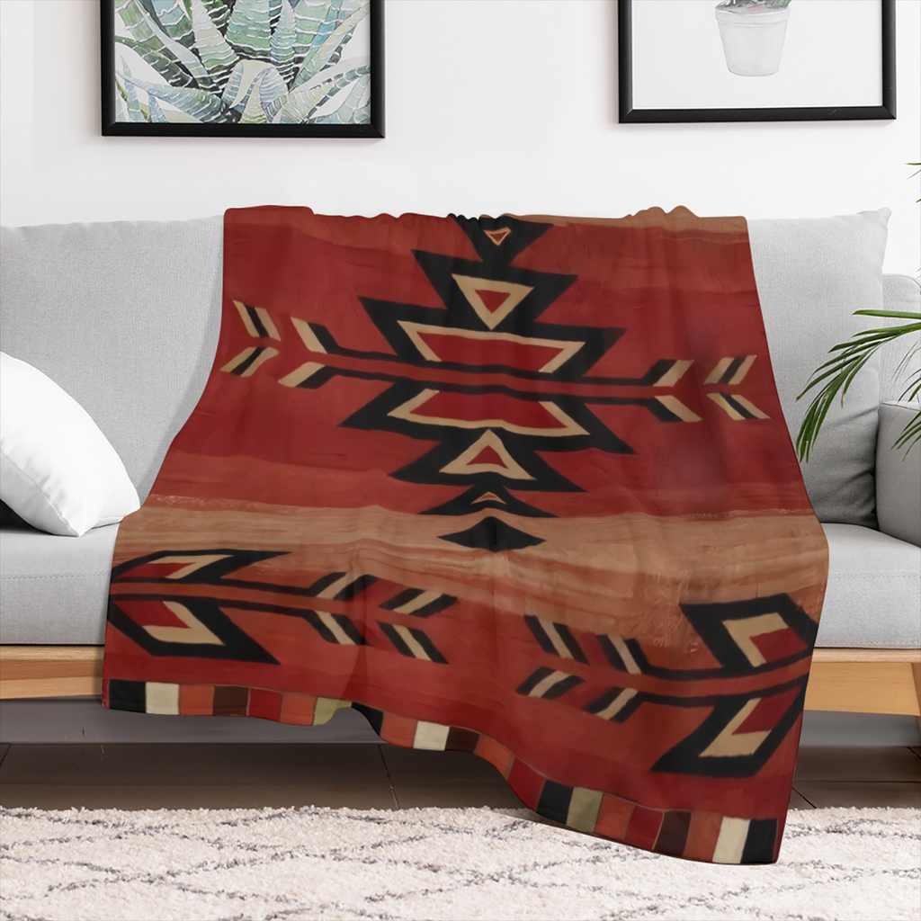Bohemian Chic Vintage Flannel Blanket - Allergy- Free, Tear- Resistant Polyester, Perfect for Sofa, Camping & Travel - Versatile All- Season Gift