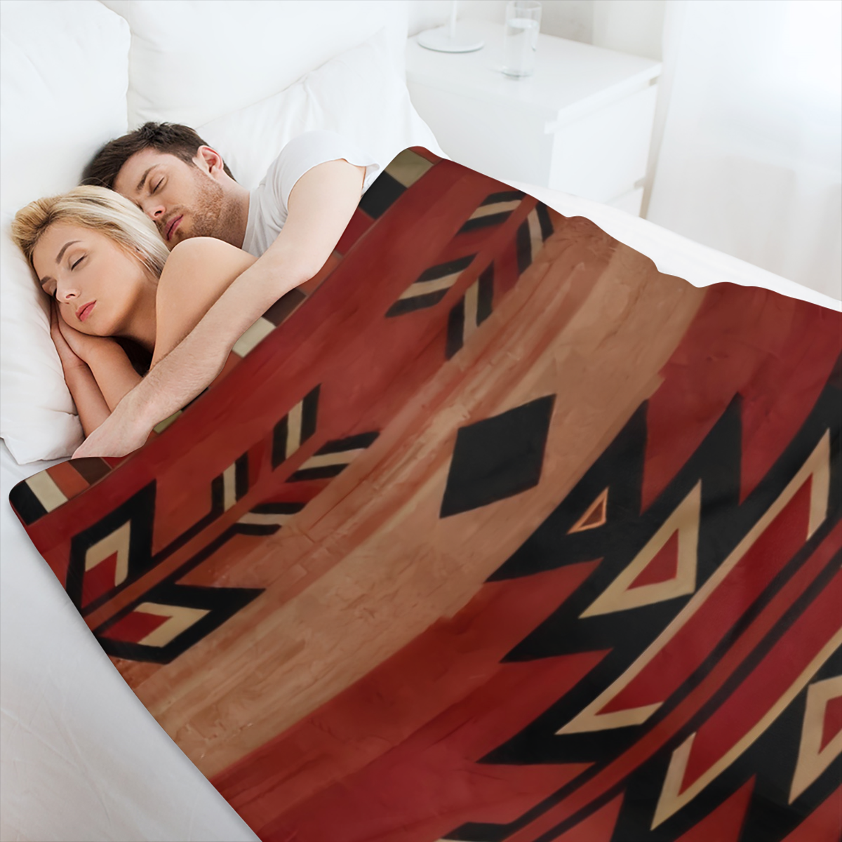 Bohemian Chic Vintage Flannel Blanket - Allergy- Free, Tear- Resistant Polyester, Perfect for Sofa, Camping & Travel - Versatile All- Season Gift