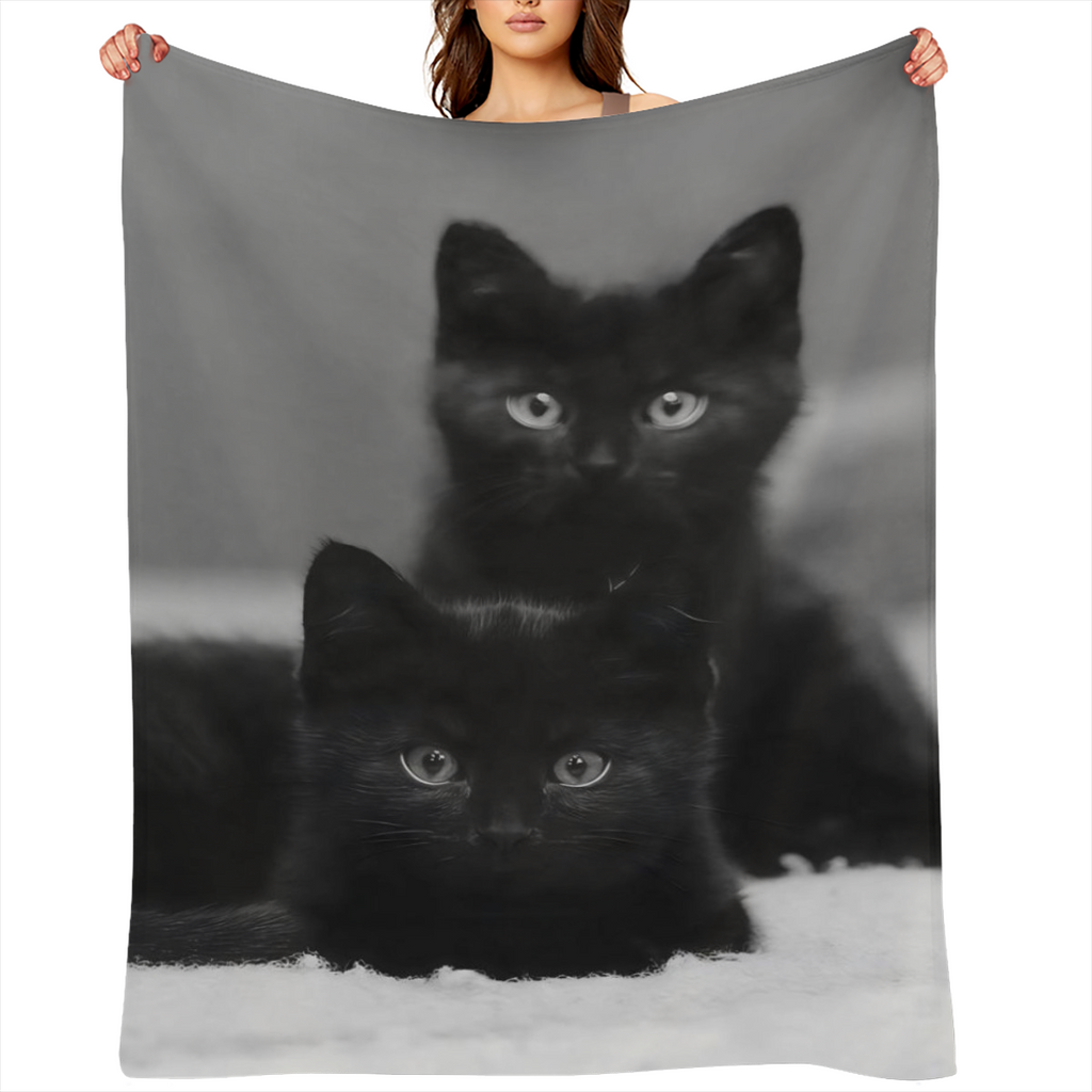 Cozy Black Kittens Flannel Throw Blanket - Soft, Warm & Allergy- Friendly for Couch, Bed, Office, Camping Versatile Gift for All Seasons