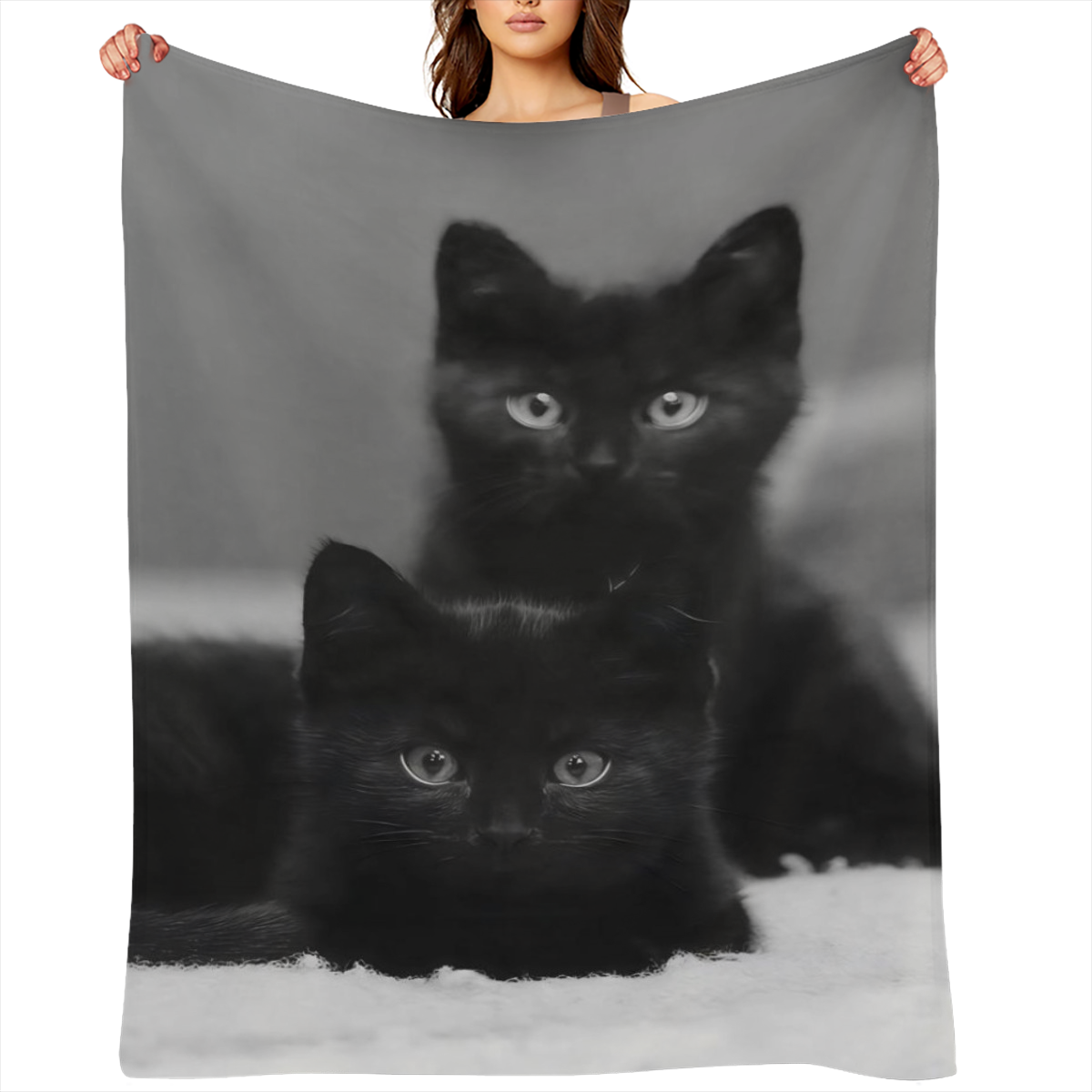 Cozy Black Kittens Flannel Throw Blanket - Soft, Warm & Allergy- Friendly for Couch, Bed, Office, Camping Versatile Gift for All Seasons