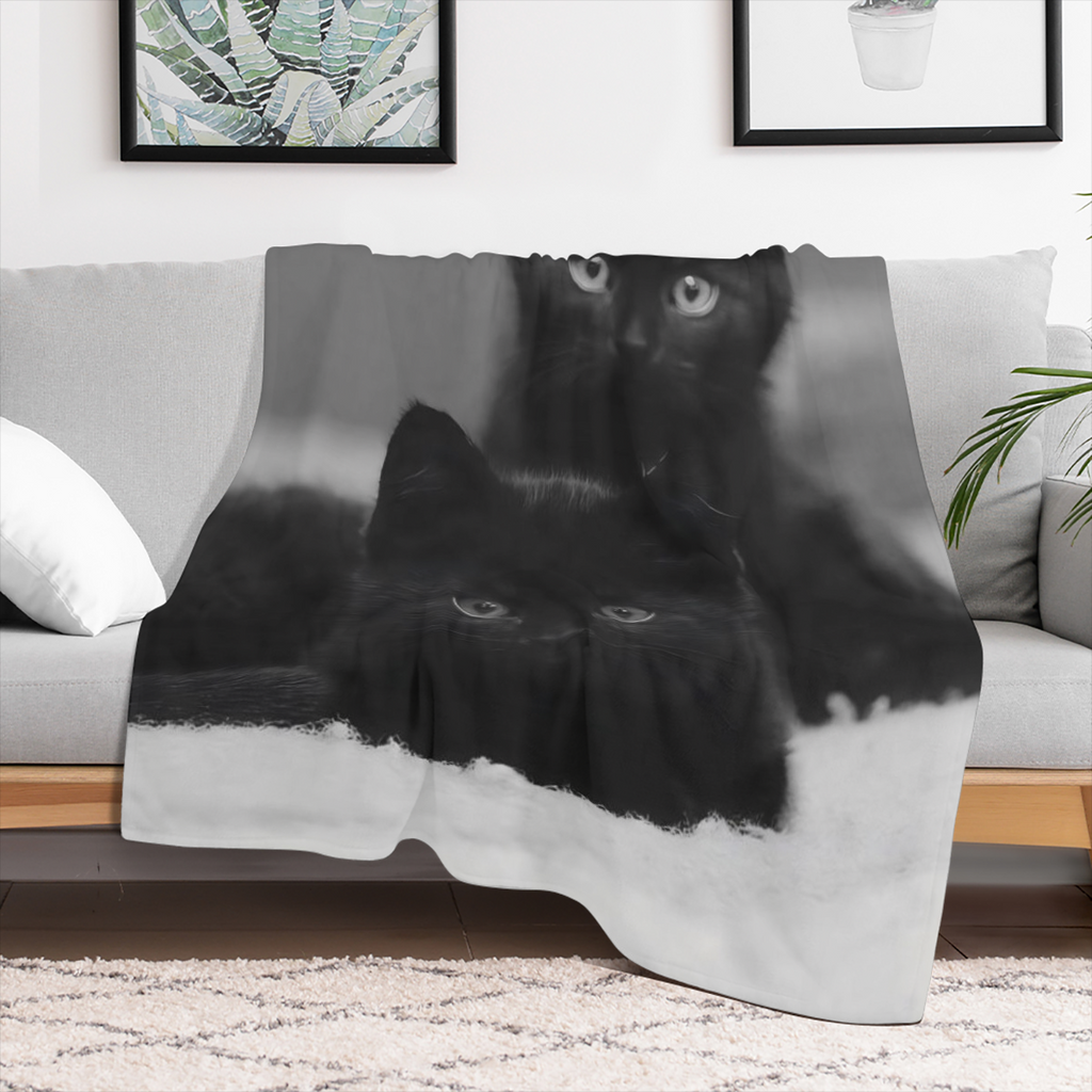 Cozy Black Kittens Flannel Throw Blanket - Soft, Warm & Allergy- Friendly for Couch, Bed, Office, Camping Versatile Gift for All Seasons