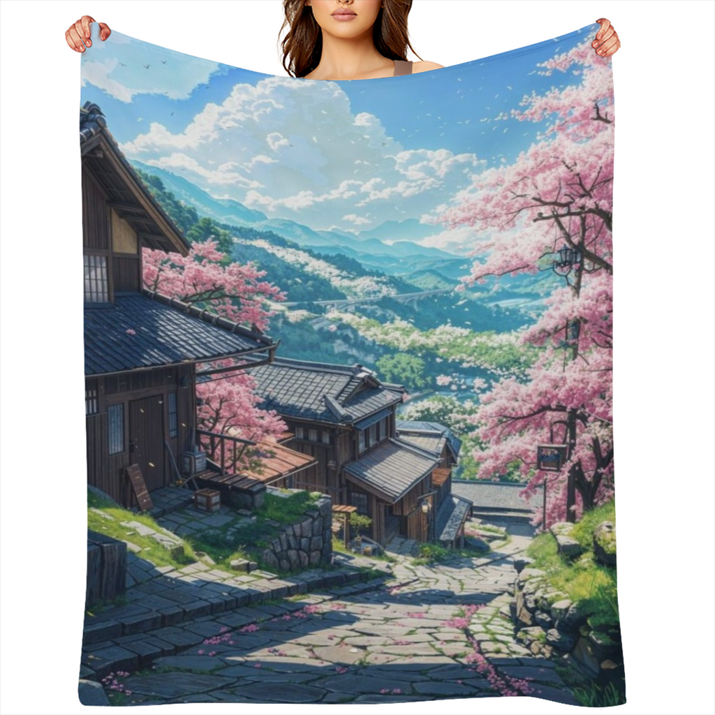 Cherry Blossom Japan B6380896 Flannel Fleece Throw Blanket - Soft, Breathable & Absorbent Digital Print Contemporary Style for Living Room, Bedroom, Camping & Travel