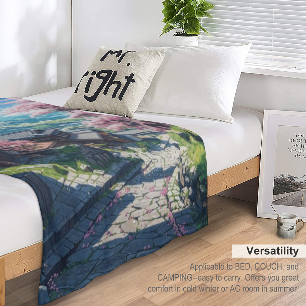 Cherry Blossom Japan B6380896 Flannel Fleece Throw Blanket - Soft, Breathable & Absorbent Digital Print Contemporary Style for Living Room, Bedroom, Camping & Travel