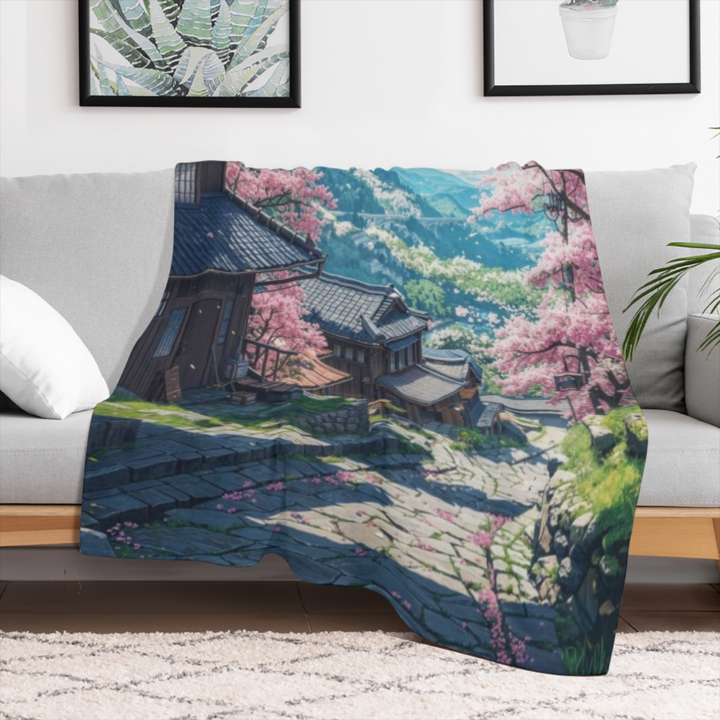 Cherry Blossom Japan B6380896 Flannel Fleece Throw Blanket - Soft, Breathable & Absorbent Digital Print Contemporary Style for Living Room, Bedroom, Camping & Travel