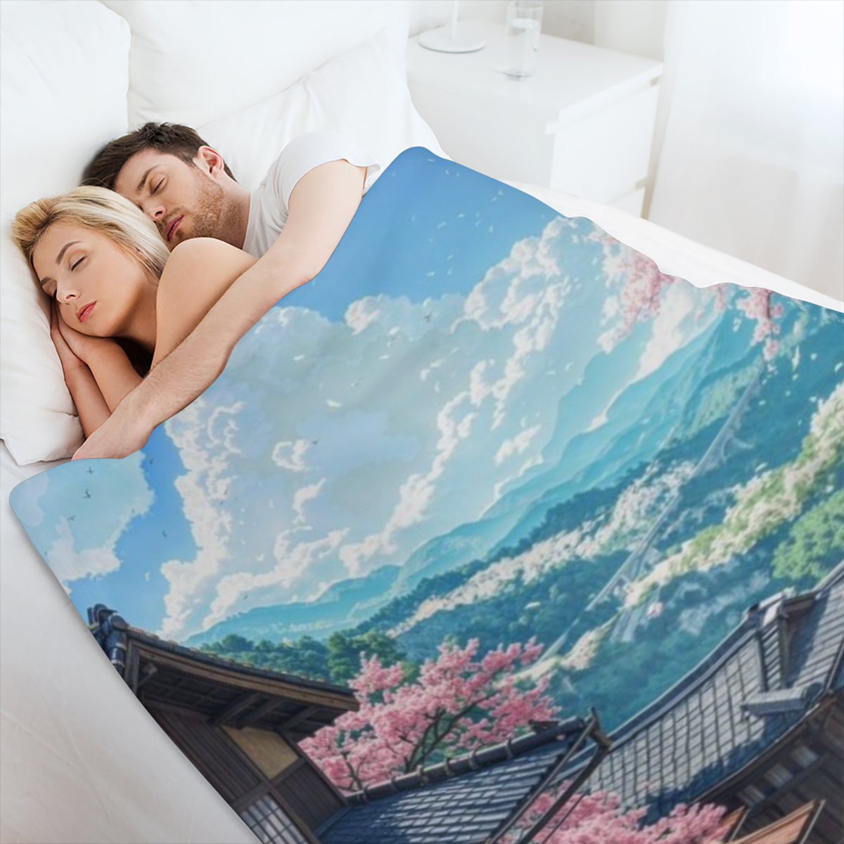 Cherry Blossom Japan B6380896 Flannel Fleece Throw Blanket - Soft, Breathable & Absorbent Digital Print Contemporary Style for Living Room, Bedroom, Camping & Travel