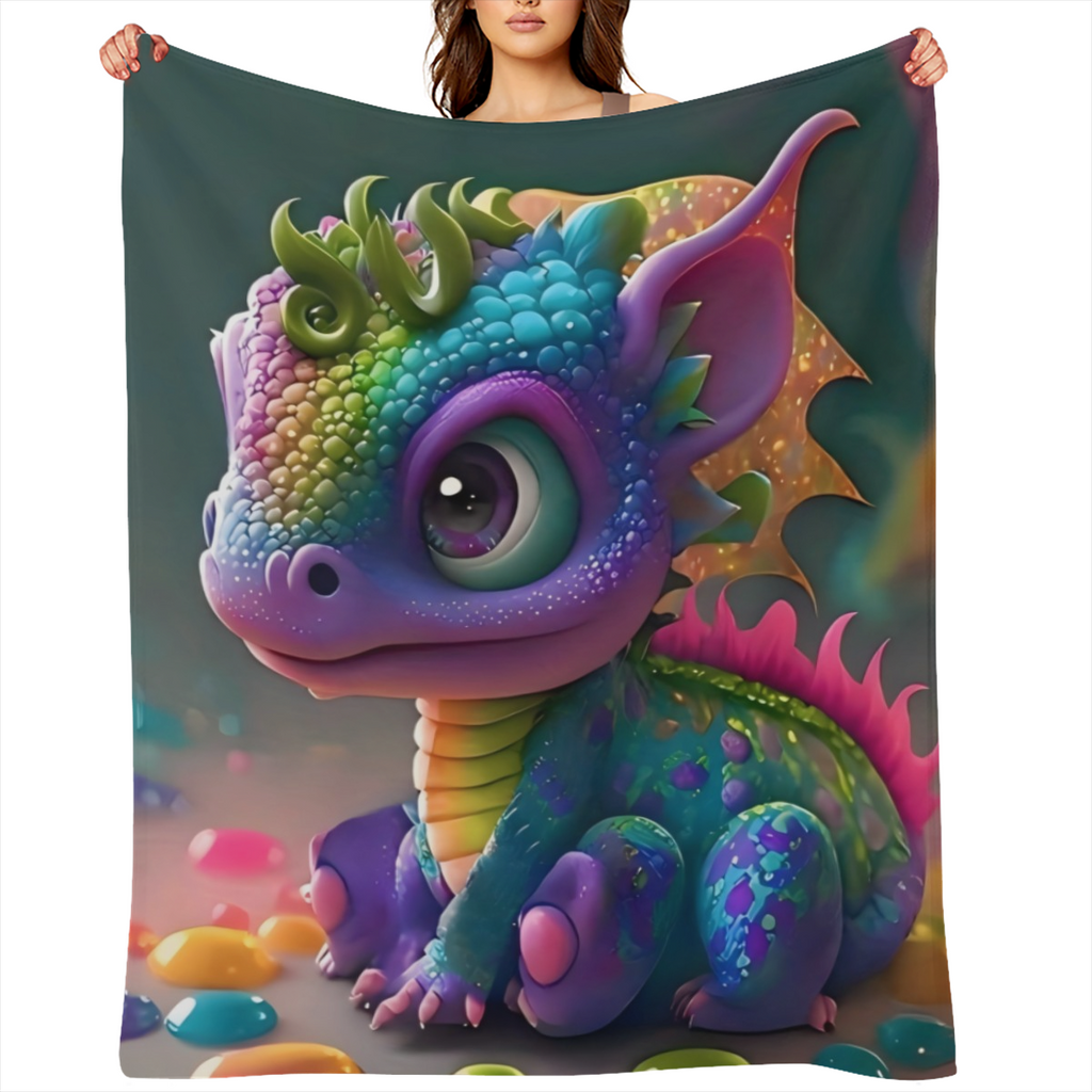 1pc Glam Style Dragon Print Flannel Throw Blanket 100 Polyester All Seasons Machine Washable Stain Tear Resistant Digital Print Quilted Knit Fabric 200- 250gsm - Multipurpose Home Leisure Nap Blanket