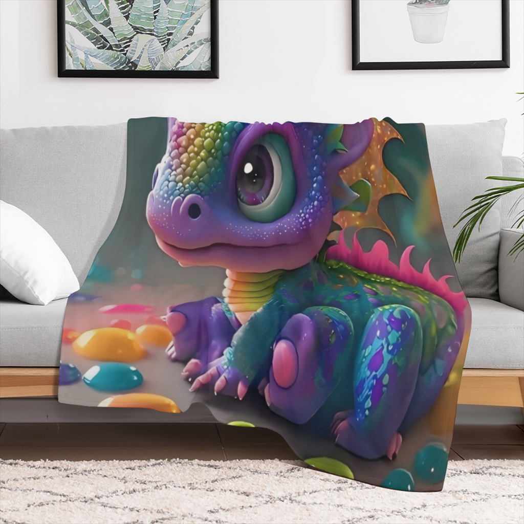1pc Glam Style Dragon Print Flannel Throw Blanket 100 Polyester All Seasons Machine Washable Stain Tear Resistant Digital Print Quilted Knit Fabric 200- 250gsm - Multipurpose Home Leisure Nap Blanket