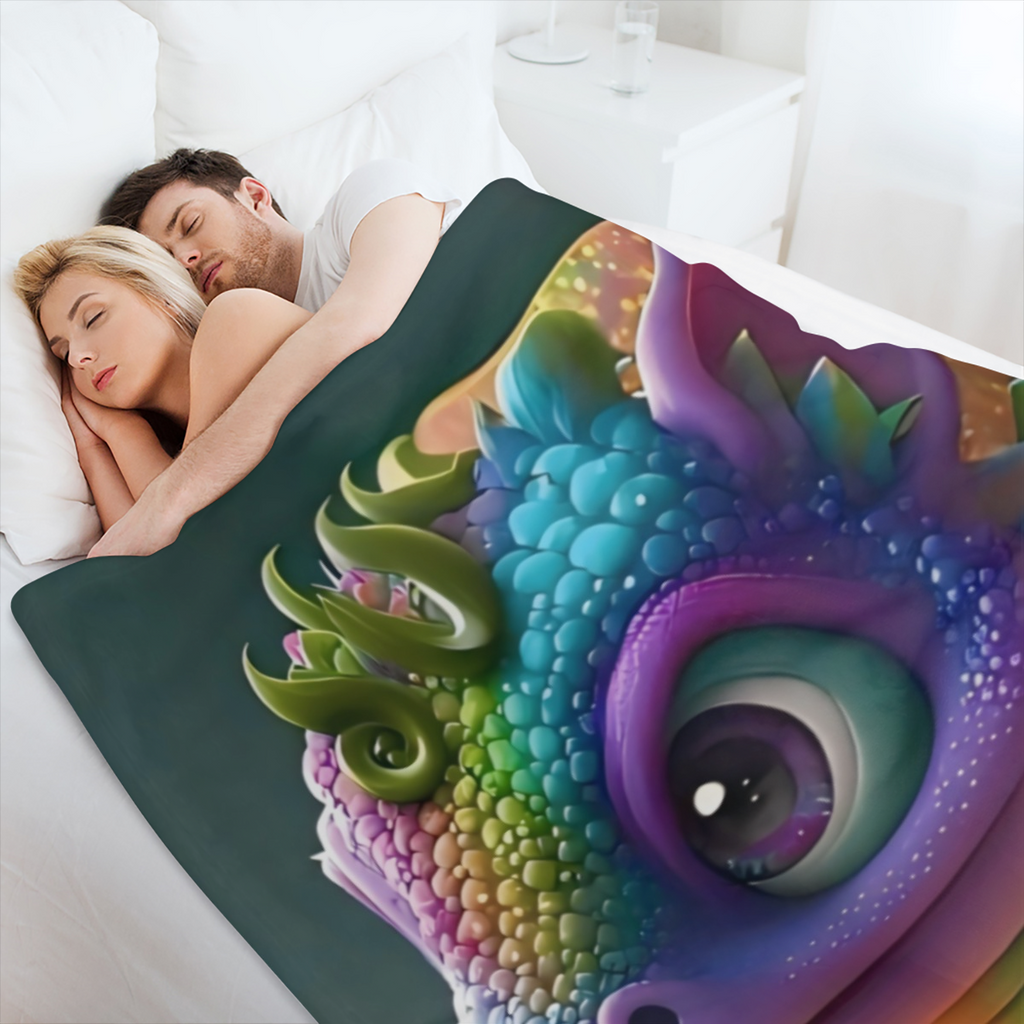 1pc Glam Style Dragon Print Flannel Throw Blanket 100 Polyester All Seasons Machine Washable Stain Tear Resistant Digital Print Quilted Knit Fabric 200- 250gsm - Multipurpose Home Leisure Nap Blanket