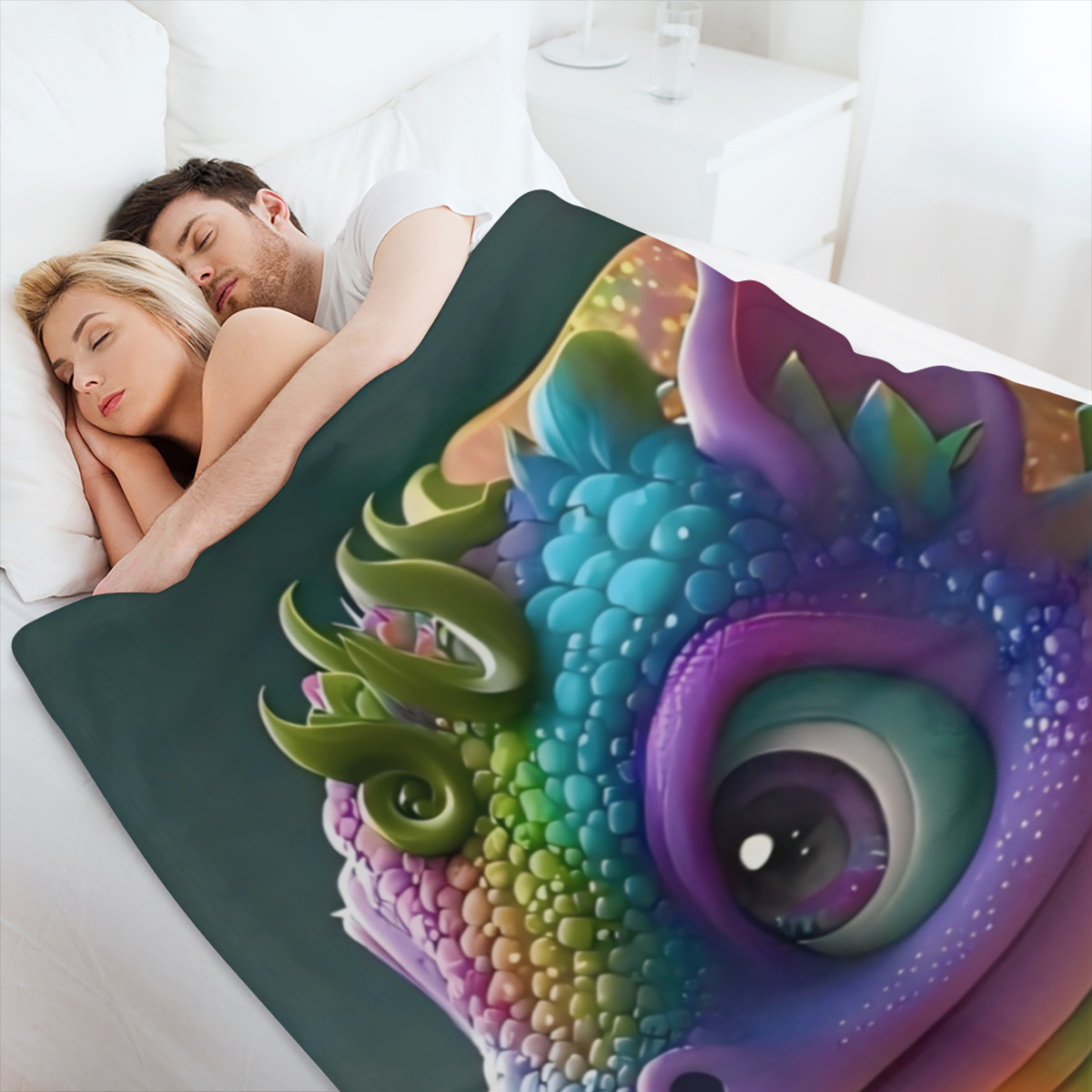 1pc Glam Style Dragon Print Flannel Throw Blanket 100 Polyester All Seasons Machine Washable Stain Tear Resistant Digital Print Quilted Knit Fabric 200- 250gsm - Multipurpose Home Leisure Nap Blanket