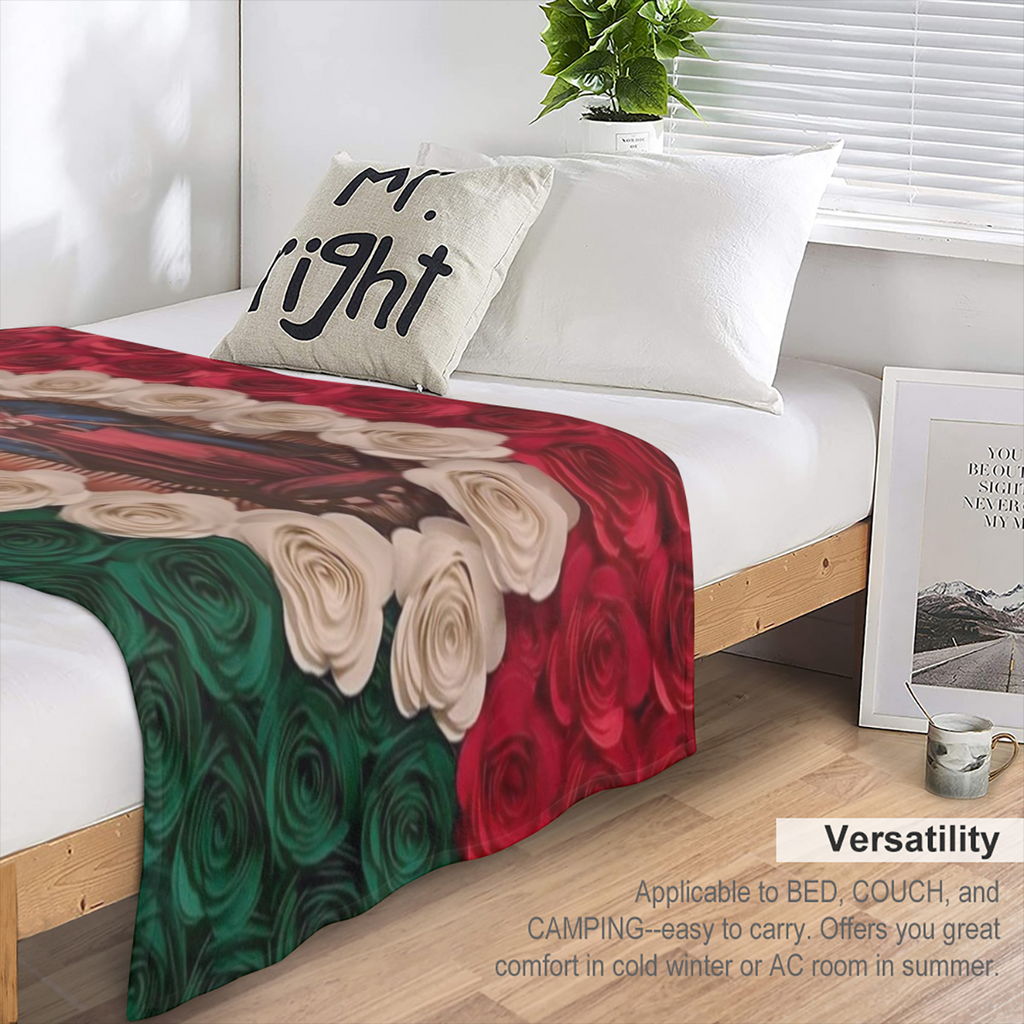 1pieza Manta de franela suave y c¨¢lida con estampado de rosa y tema de fe de la Virgen Mar¨ªa, ideal para recuerdos festivos, perfecta para siestas, camping, viajes y decoraci¨®n del hogar