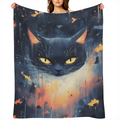 1pc Super Soft Flannel Blanket - Black Cat Print Cozy Multipurpose Throw for All- Season Warmth - Perfect Nap Blanket & Luxurious Gift for Couch, Sofa, Bed, Camping & Travelling