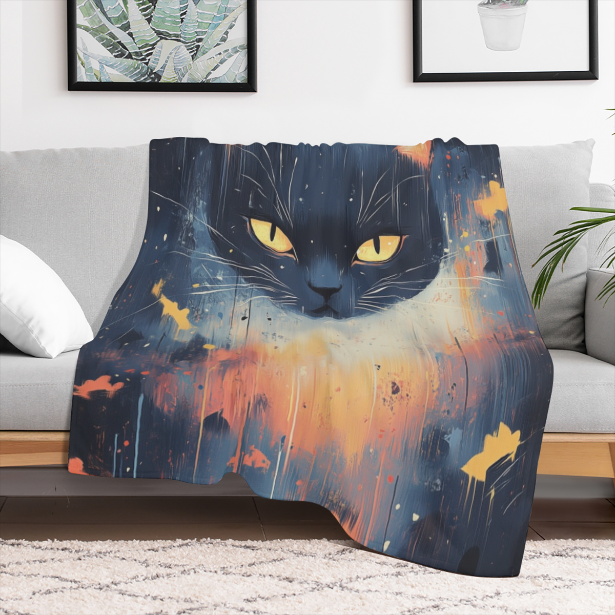 1pc Super Soft Flannel Blanket - Black Cat Print Cozy Multipurpose Throw for All- Season Warmth - Perfect Nap Blanket & Luxurious Gift for Couch, Sofa, Bed, Camping & Travelling