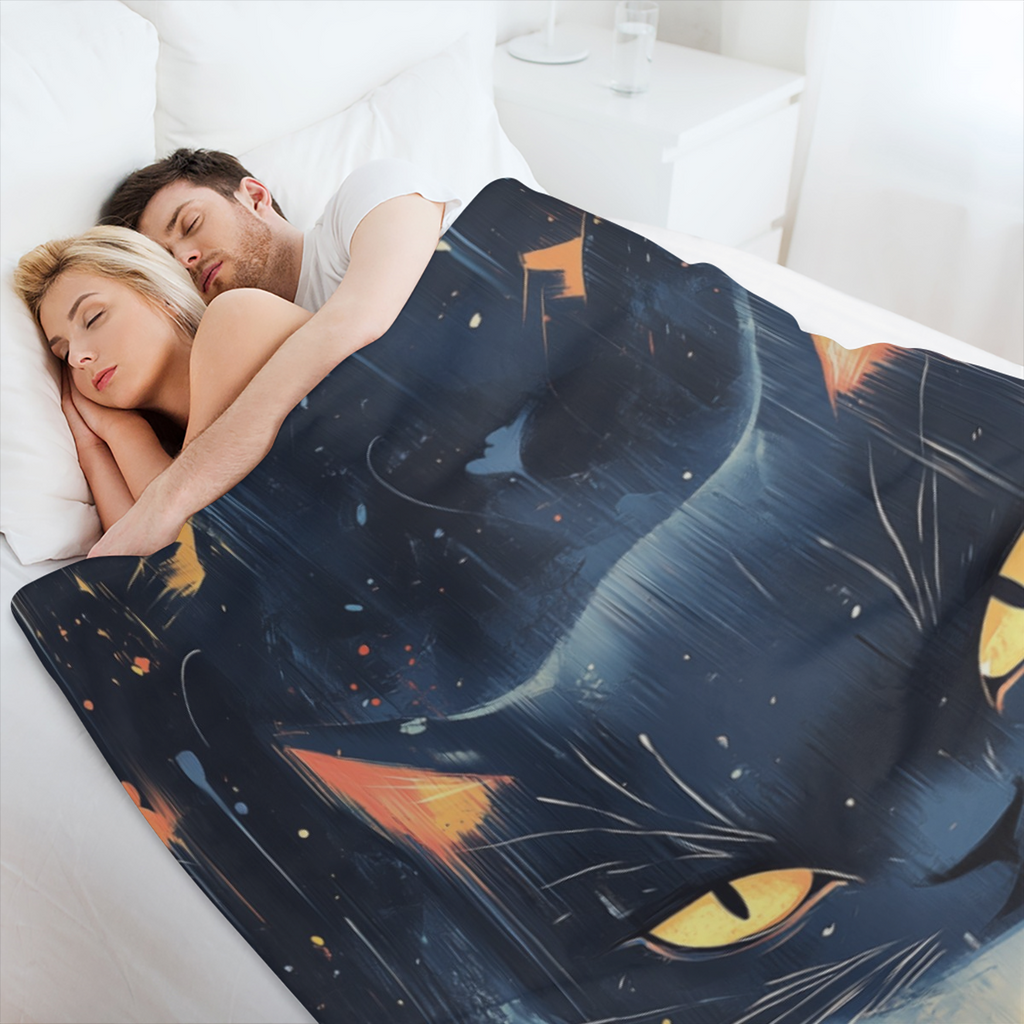 1pc Super Soft Flannel Blanket - Black Cat Print Cozy Multipurpose Throw for All- Season Warmth - Perfect Nap Blanket & Luxurious Gift for Couch, Sofa, Bed, Camping & Travelling