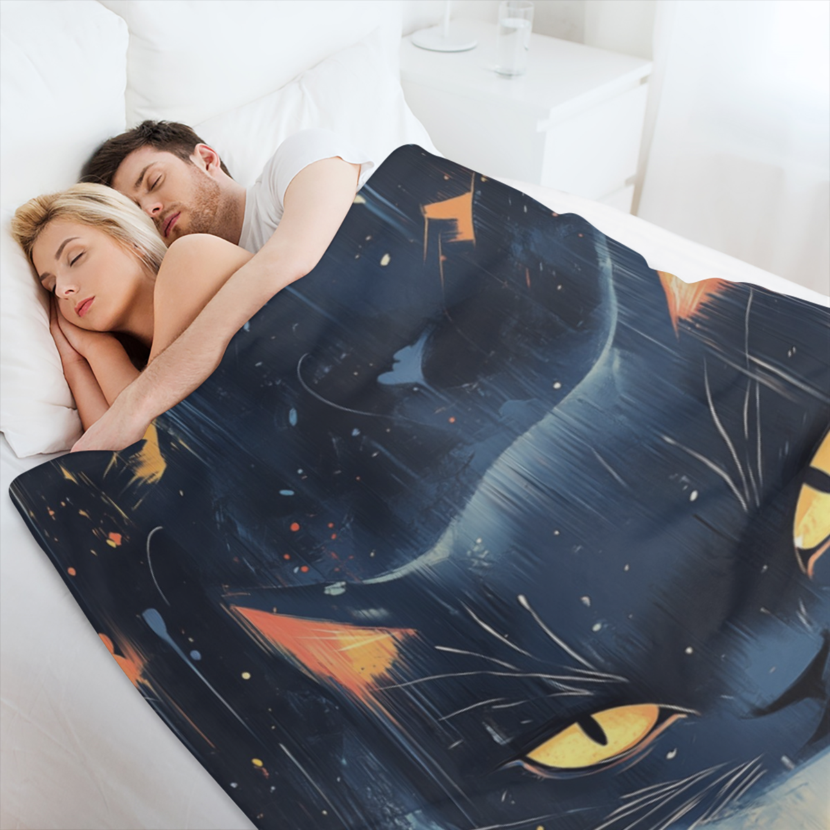 1pc Super Soft Flannel Blanket - Black Cat Print Cozy Multipurpose Throw for All- Season Warmth - Perfect Nap Blanket & Luxurious Gift for Couch, Sofa, Bed, Camping & Travelling