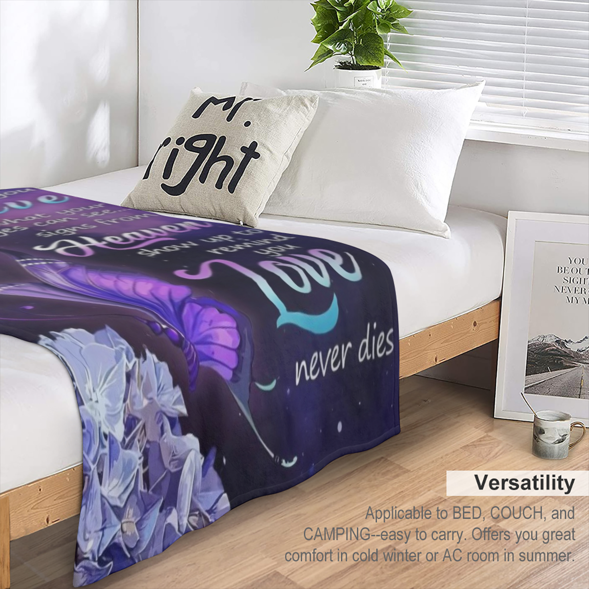 Elegant Purple Butterfly with Hydrangea Fleece Throw Blanket - Eternal Faith and Love Theme