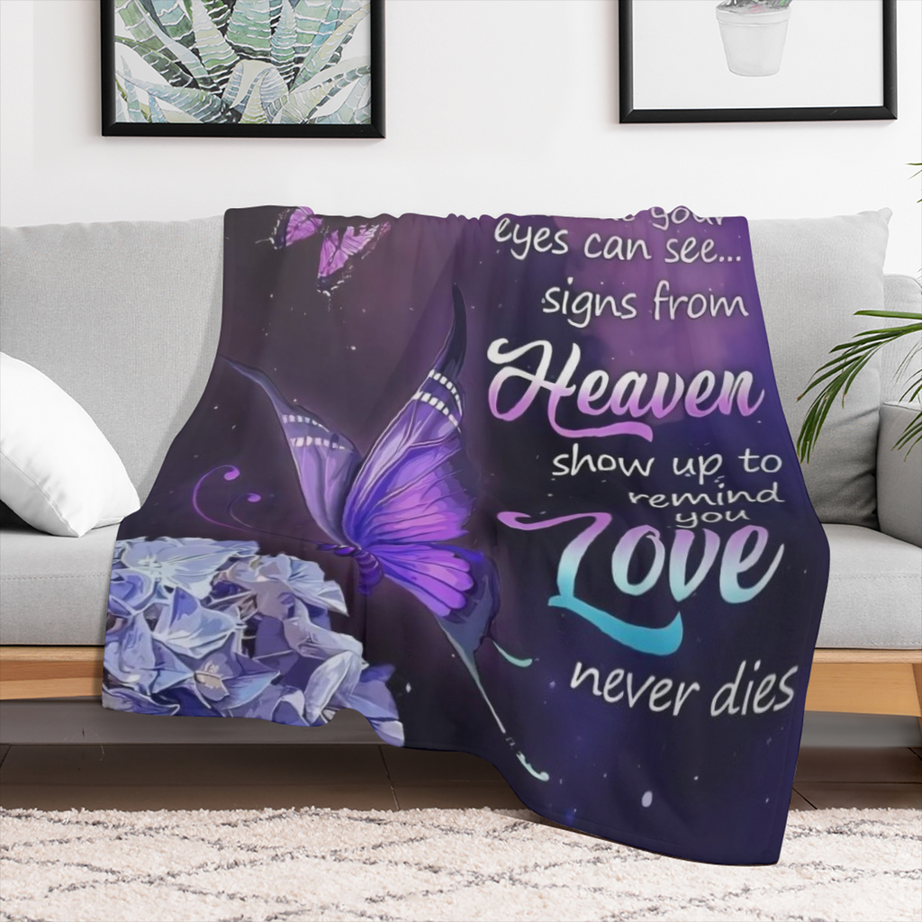 Elegant Purple Butterfly with Hydrangea Fleece Throw Blanket - Eternal Faith and Love Theme
