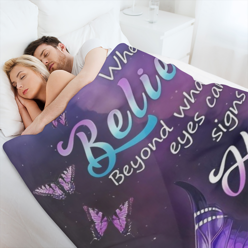 Elegant Purple Butterfly with Hydrangea Fleece Throw Blanket - Eternal Faith and Love Theme