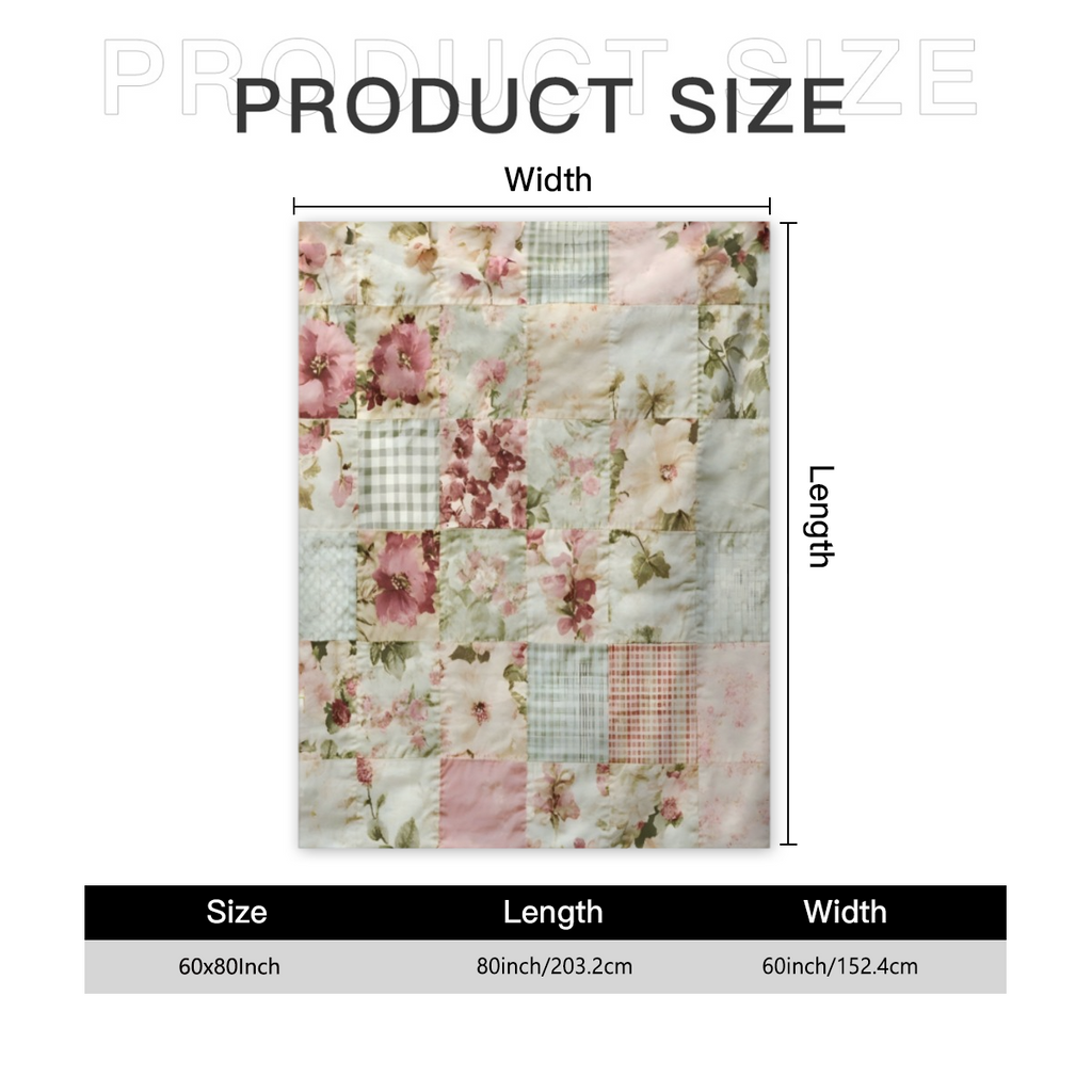 1pc Vintage Floral Patchwork Blanket - Soft Flannel All-Season Throw with Light Pink, Green, Blue & Beige Floral Print, Machine Washable for Bed, Sofa, Camping & Travel - Cozy Home Decor Gift, Throw B