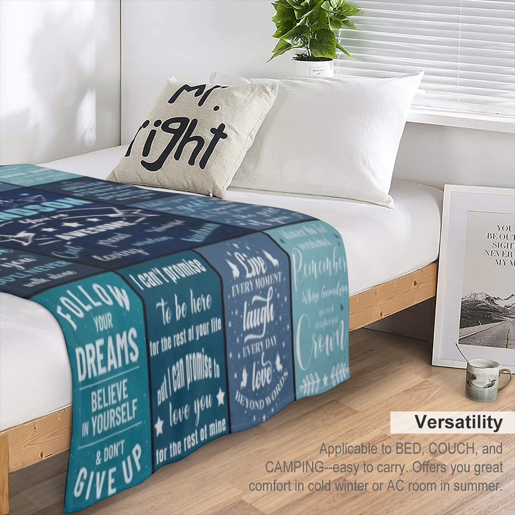 1PC blue letter patchwork pattern printed blanket, contemporary style blanket, soft and comfortable blanket, travel sofa bed, office home decoration, birthday gift blanket, available for boys, girls,