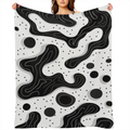 Abstract Black White Organic Shapes Art Themed Throw Blanket Snug Plannel 280gsm Cozy Breathable FabricContemporary Simplicity Eye Candy Pattern Soft for Couch, Sofa, Bed & Travel Essential & Perfect