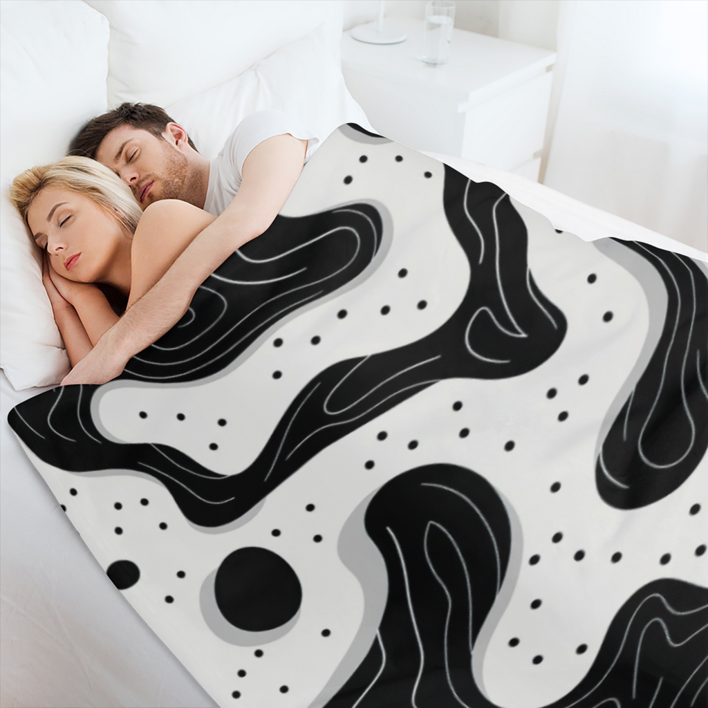 Abstract Black White Organic Shapes Art Themed Throw Blanket Snug Plannel 280gsm Cozy Breathable FabricContemporary Simplicity Eye Candy Pattern Soft for Couch, Sofa, Bed & Travel Essential & Perfect