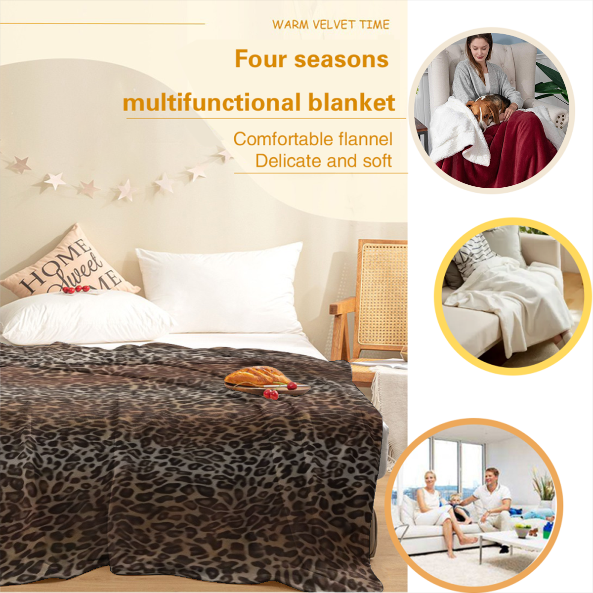 [300GSM]Cozy Leopard Print Fleece Flannel Throw Blanket- Super Soft, Lightweight, Double-Sided Cheetah Design for Bed, Sofa, Couch& Travel- 50x60 Inch, Anti-Pilling, All-Season Comfort for Adults& You