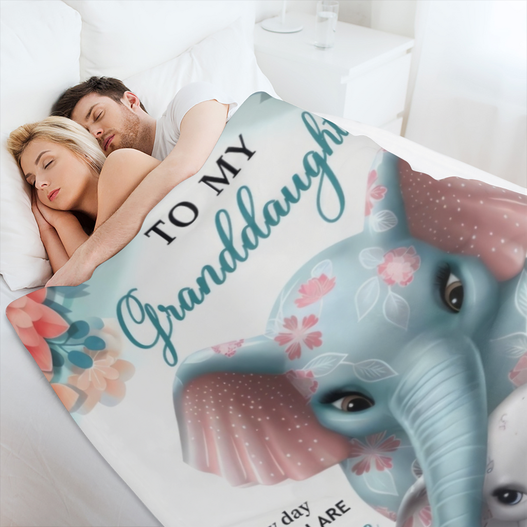 1pc 300GSM Warm and Cozy Elephant Printed Flannel Blanket for Granddaughter - Perfect Gift for Grandma and Granddaughter - Soft and Soothing Throw Blanket for Couch, Bed, Sofa, Camping, and Travel
