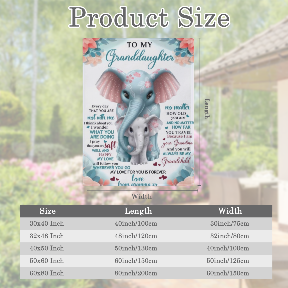 1pc 300GSM Warm and Cozy Elephant Printed Flannel Blanket for Granddaughter - Perfect Gift for Grandma and Granddaughter - Soft and Soothing Throw Blanket for Couch, Bed, Sofa, Camping, and Travel