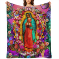 1pc Our Lady of Guadalupe Flannel Blanket Blanket for all seasons, a comfortable warm soft travel blanket