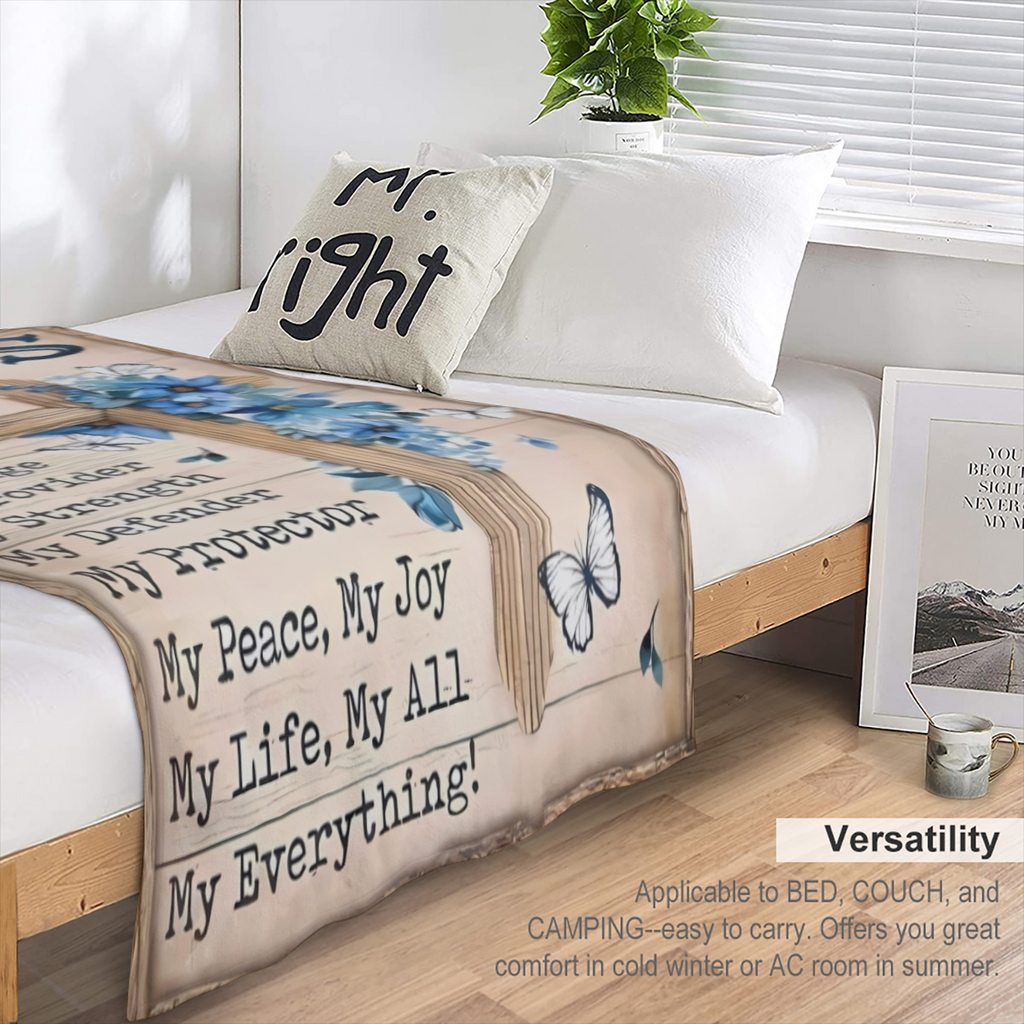 Jesus Is My Everything Flannel Throw Blanket ¨C Soft, Cozy, Lightweight, All-Season Comfort with Inspirational Religious Design, Blue Cross & Butterfly Accents, Perfect for Naps, Lunches, or Prayerfu