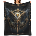 1pc Cozy Eagle Badge Print Blanket - Lightweight Flannel Throw For Sofa, Bed, Travel, Camping, Living Room, Office, Couch, Chair, And Bed - Digital Printing Fleece Blanket With Soft And Warm Flannel F