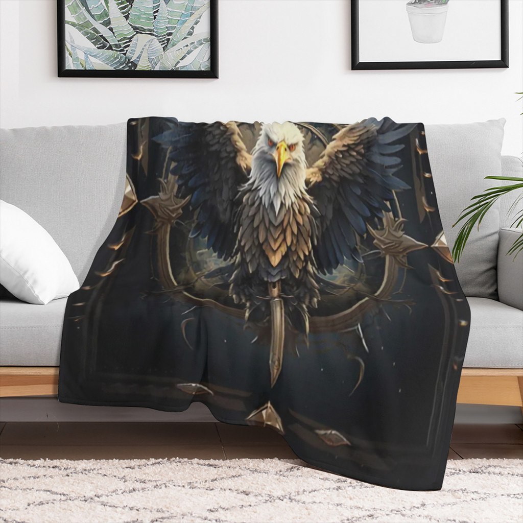 1pc Cozy Eagle Badge Print Blanket - Lightweight Flannel Throw For Sofa, Bed, Travel, Camping, Living Room, Office, Couch, Chair, And Bed - Digital Printing Fleece Blanket With Soft And Warm Flannel F