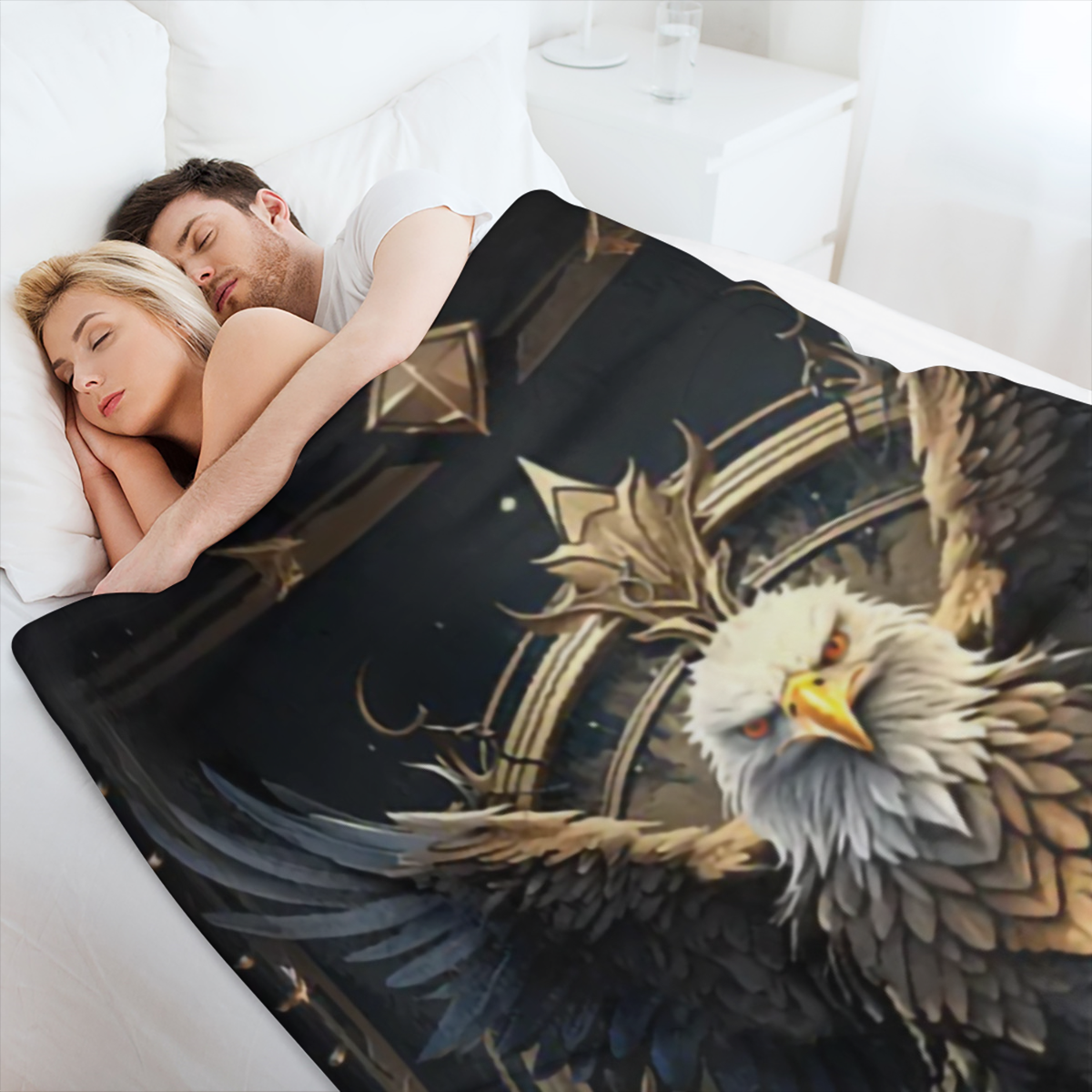 1pc Cozy Eagle Badge Print Blanket - Lightweight Flannel Throw For Sofa, Bed, Travel, Camping, Living Room, Office, Couch, Chair, And Bed - Digital Printing Fleece Blanket With Soft And Warm Flannel F
