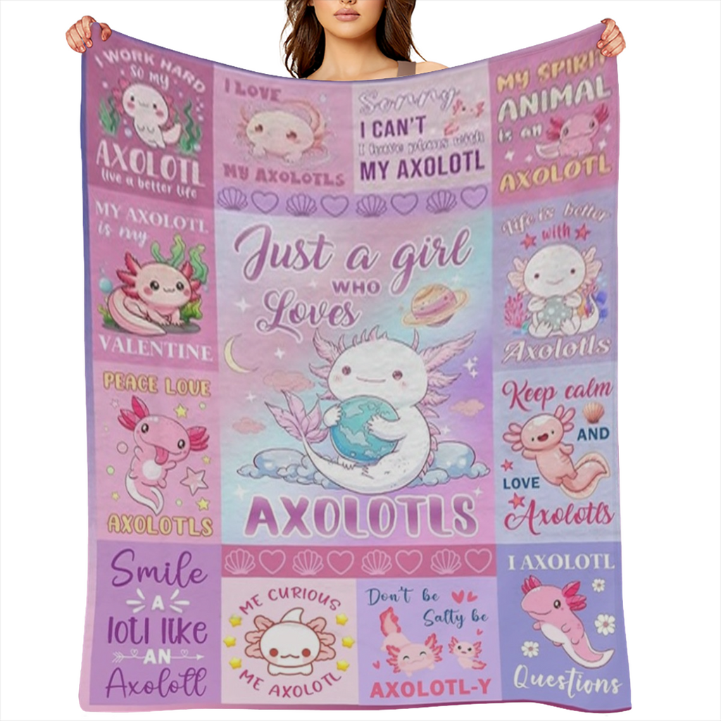 Axolotl Gifts, Axolotl Blanket, Axolotl Stuff, Gifts for Axolotl Lovers, Axolotl Gifts for Girls Women, Just A Girl Who Loves Axolotles for Birthday Christmas Soft Throw Blanket 60"x50", 280GSM CozyFl
