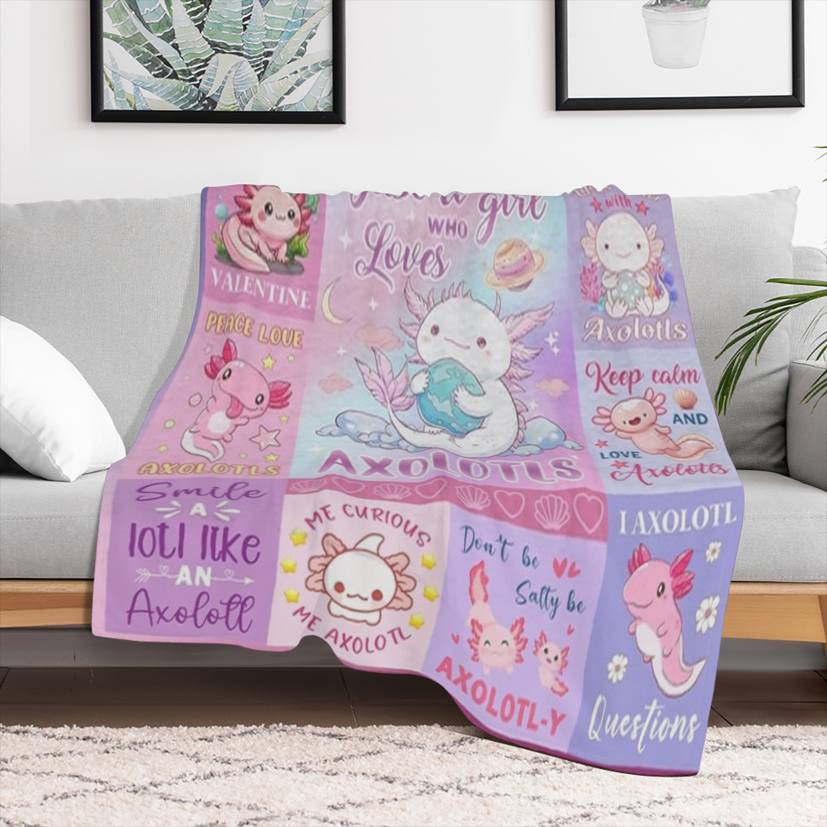 Axolotl Gifts, Axolotl Blanket, Axolotl Stuff, Gifts for Axolotl Lovers, Axolotl Gifts for Girls Women, Just A Girl Who Loves Axolotles for Birthday Christmas Soft Throw Blanket 60"x50", 280GSM CozyFl
